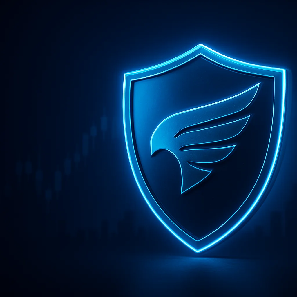 Glowing security shield emblem