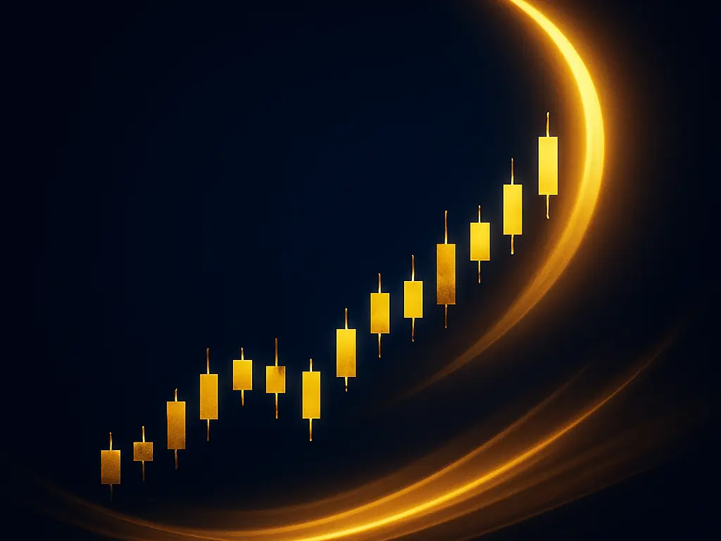 Abstract gold and navy visual representing AIMS swap-free overnight trading